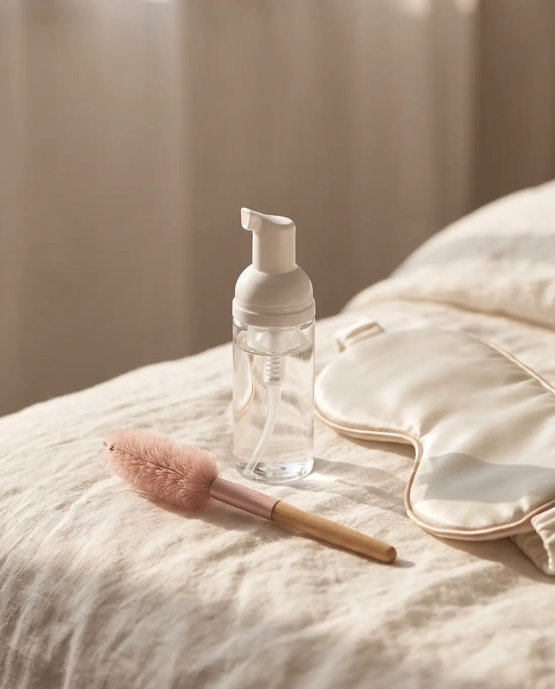 Lash cleanser, spoolie and silk sleep mask