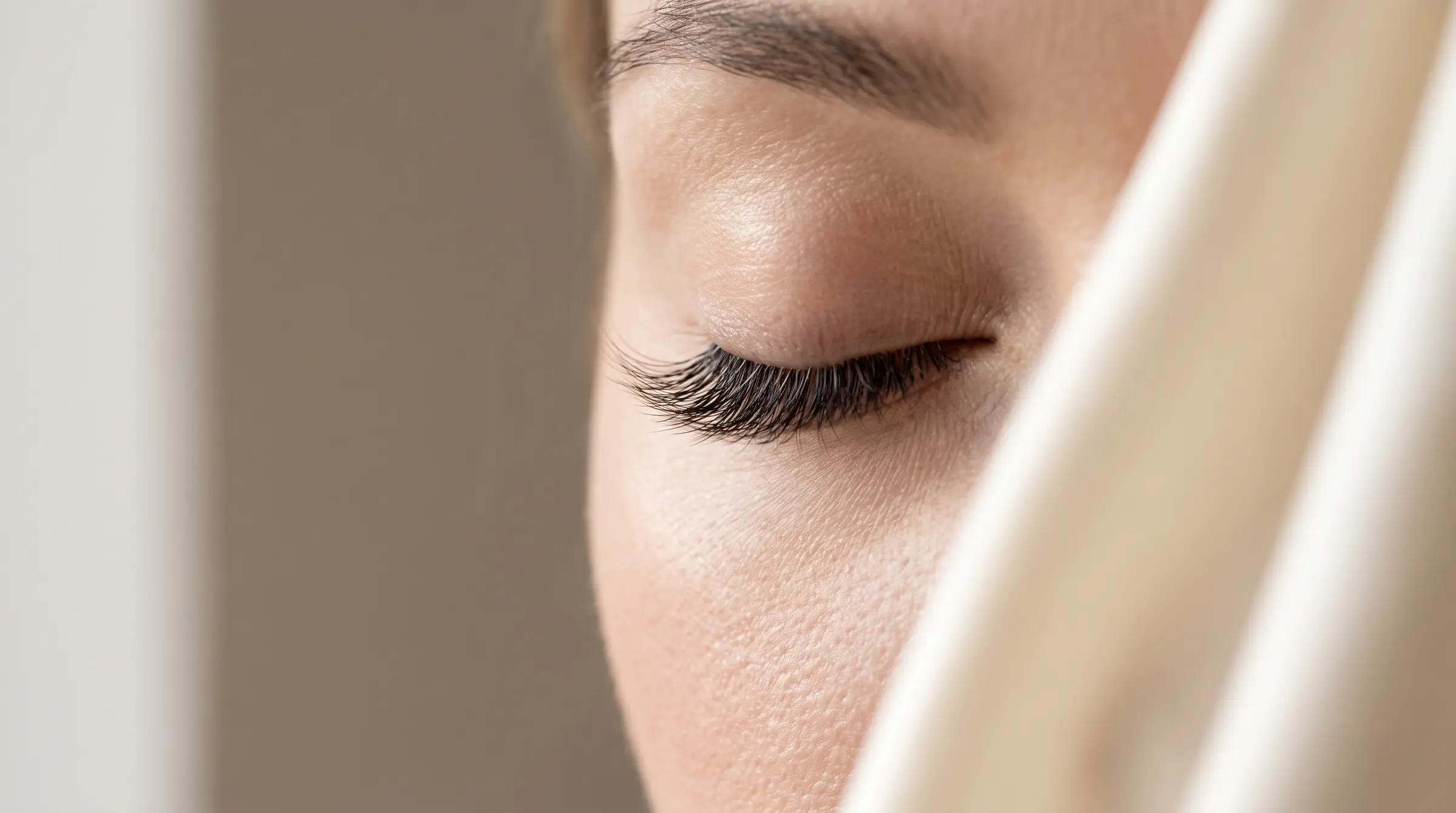 Close-up of soft, wispy volume eyelash extensions